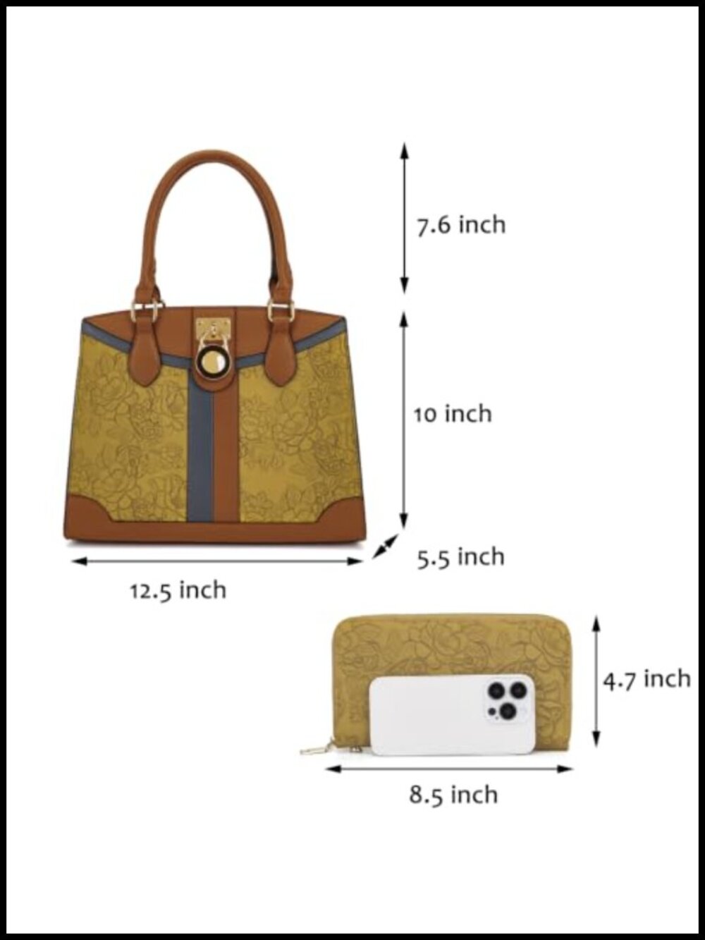 Luxe Tote Handbag Set with RFID Wallet Vegan Satchel Shoulder Bag Work Gift 2PC - Picture 2 of 5